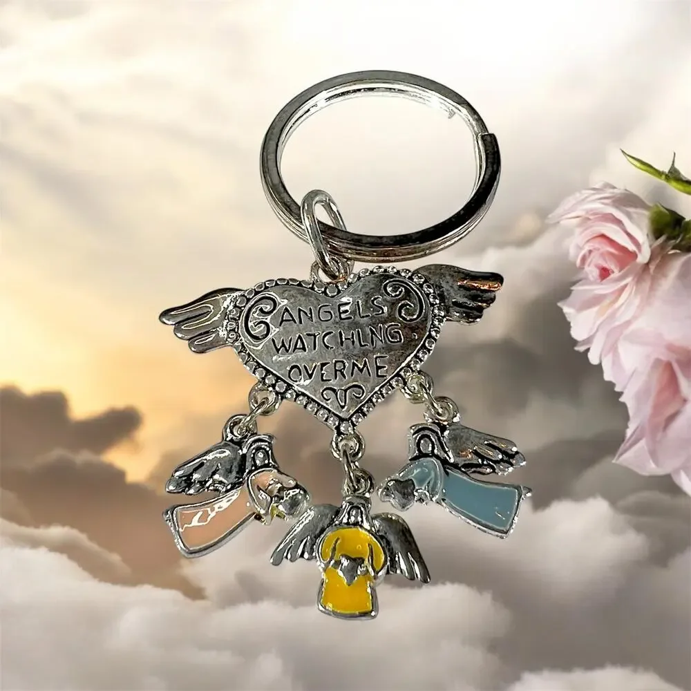 Deadstock Silver Tone Angels Spiritual Guardian Angels Watching Over Me Keychain